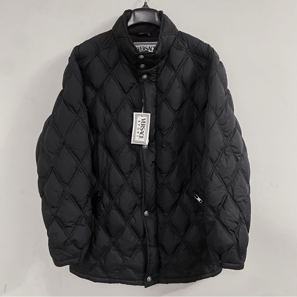 RARE Vintage Versace Black Quilted Nylon Puffer Plume Feather Down Coat Jacket